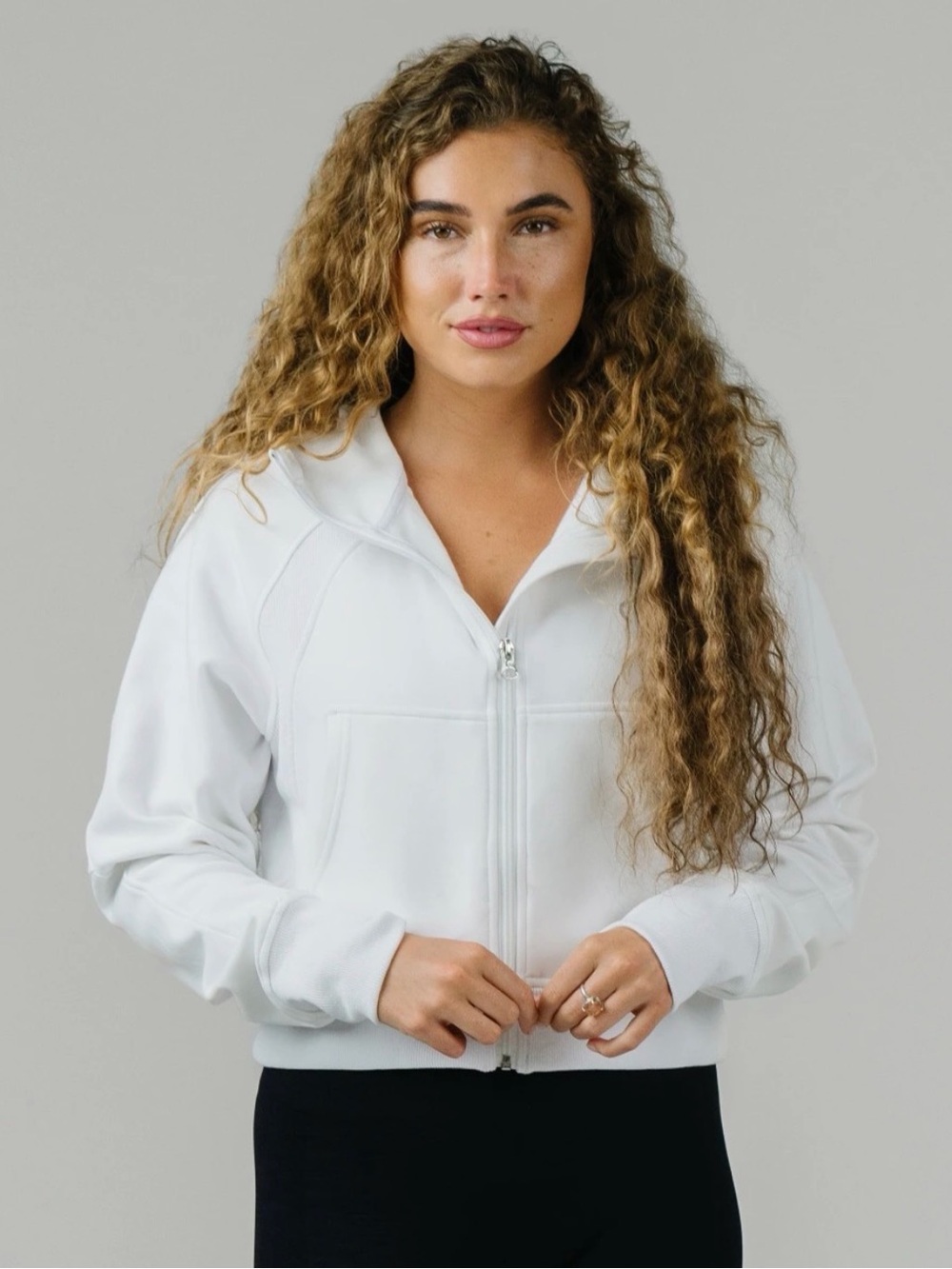Zyia White Retreat Zip-Front Crop Hoodie Jacket NEW